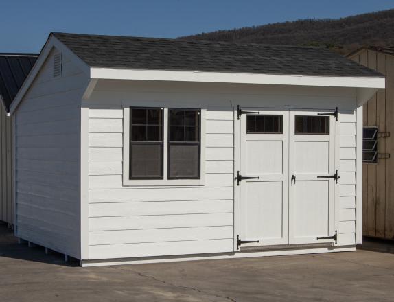 10x14 White Cottage style storage shed with shiplap siding for sale at Pine Creek Structures