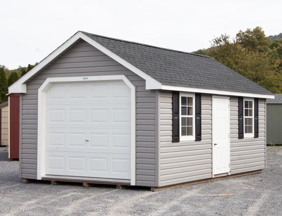 12x20 Cape Cod Style One-Car Prefab Garage with Grey Vinyl Siding