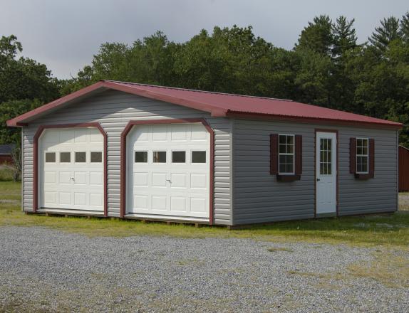 24x24 Custom Two-Car Modular Garage with Vinyl Siding and Metal Roofing