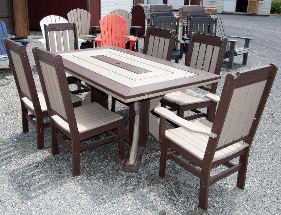 Rectangle Dining Table and Classic Chairs in Weather Wood and Milwaukee Brown Poly Lumber