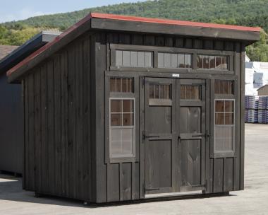 8x10 Studio (Lean-To) Storage Building with metal roof and pine board and batten siding