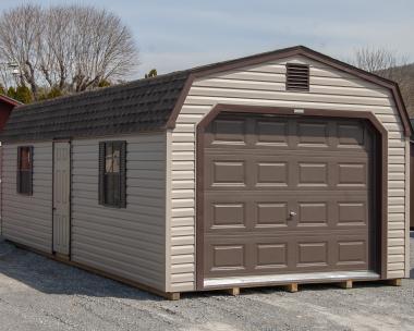 12x28 One-Car Portable Garage with Dutch Barn Roofline and Vinyl Siding