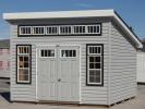 10x12 Lean To Studio Storage Shed with Grey Vinyl Siding and Black Trim Around The Windows