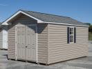 10x14 Front Entry Peak Shed With Clay Vinyl Siding and Fiberglass Double Doors