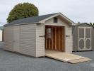 10x16 Peak Style Shed with Open Rampage Door And Pebble Clay Vinyl Siding