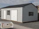 12x24 Peak Style Storage Shed with Vinyl Siding and Workshop Shelving Package